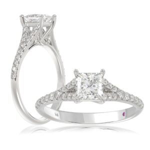 14K WHITE GOLD 1CT ROUND/PRINCESS DIAMOND LADIES RING(CENTER STONE PRINCESS DIAMOND 3/4CT)
