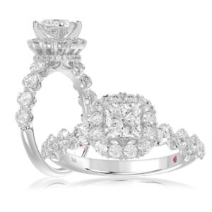 14K WHITE GOLD 1CT ROUND/PRINCESS DIAMOND LADIES SEMI MOUNT RING(CENTER STONE MOUNT PRINCESS DIAMOND 1CT)