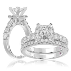 14K WHITE GOLD 2 1/4CT ROUND/PRINCESS DIAMOND LADIES BRIDAL SET(CENTER STONE PRINCESS DIAMOND 3/4CT)