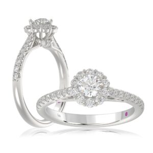 14K WHITE GOLD 3/4CT ROUND DIAMOND LADIES RING( CENTER STONE ROUND DIAMOND 1/3CT)