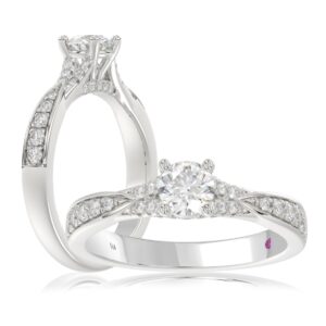 14K WHITE GOLD 3/4CT ROUND DIAMOND LADIES RING( CENTER STONE ROUND DIAMOND 3/8CT)