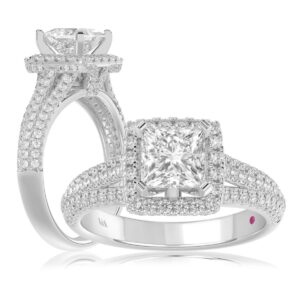 14K WHITE GOLD 3/4CT ROUND DIAMOND LADIES SEMI MOUNT RING(CENTER STONE MOUNT PRINCESS DIAMOND 1CT)