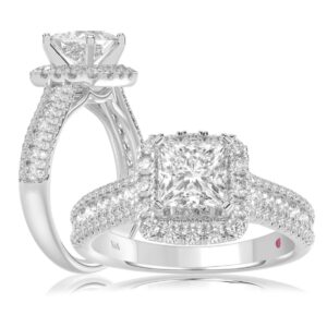 14K WHITE GOLD 3/4CT ROUND DIAMOND LADIES SEMI MOUNT RING(CENTER STONE MOUNT PRINCESS DIAMOND 1CT)