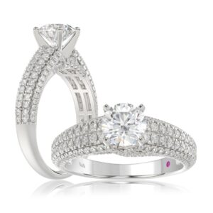 14K WHITE GOLD 3/4CT ROUND DIAMOND LADIES SEMI MOUNT RING(CENTER STONE MOUNT ROUND DIAMOND 1CT)