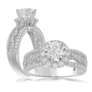 14K WHITE GOLD 3/4CT ROUND DIAMOND LADIES SEMI MOUNT RING(CENTER STONE MOUNT ROUND DIAMOND 1CT)