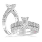 14K WHITE GOLD 3/4CT ROUND/BAGUETTE DIAMOND LADIES SEMI MOUNT BRIDAL SET(CENTER STONE MOUNT EMERALD DIAMOND 1CT)