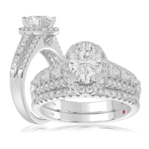 14K WHITE GOLD 3/4CT ROUND/BAGUETTE/OVAL DIAMOND LADIES SEMI MOUNT BRIDAL SET(CENTER STONE MOUNT OVAL DIAMOND 1CT)