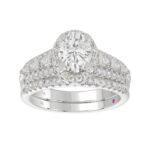 14K WHITE GOLD 3/4CT ROUND/BAGUETTE/OVAL DIAMOND LADIES SEMI MOUNT BRIDAL SET(CENTER STONE MOUNT OVAL DIAMOND 1CT) - Image 3