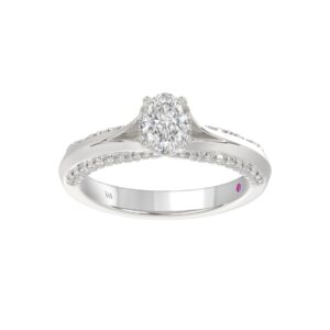 14K WHITE GOLD 3/4CT ROUND/OVAL DIAMOND LADIES RING(CENTER STONE OVAL DIAMOND 1/2CT)