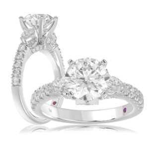 14K WHITE GOLD 3/4CT ROUND/PEAR DIAMOND LADIES SEMI MOUNT RING (CENTER STONE ROUND DIAMOND 2CT)
