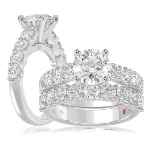 14K WHITE GOLD 3CT ROUND DIAMOND LADIES SEMI MOUNT BRIDAL SET(CENTER STONE MOUNT ROUND DIAMOND 2CT)