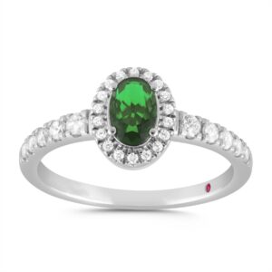 14K WHITE GOLD 7/8CT ROUND/OVAL EMERALD GREEN DIAMOND LADIES RING (OVAL GREEN EMERALD DIAMOND 5/8CT)