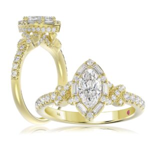 14K YELLOW GOLD 1 1/4CT ROUND/MARQUISE DIAMOND LADIES RING(CENTER STONE MARQUISE DIAMOND 3/4CT)