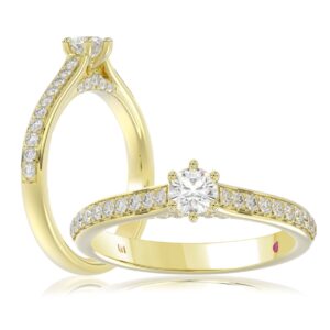 14K YELLOW GOLD 1/2CT ROUND DIAMOND LADIES RING( CENTER STONE ROUND DIAMOND 1/4CT)