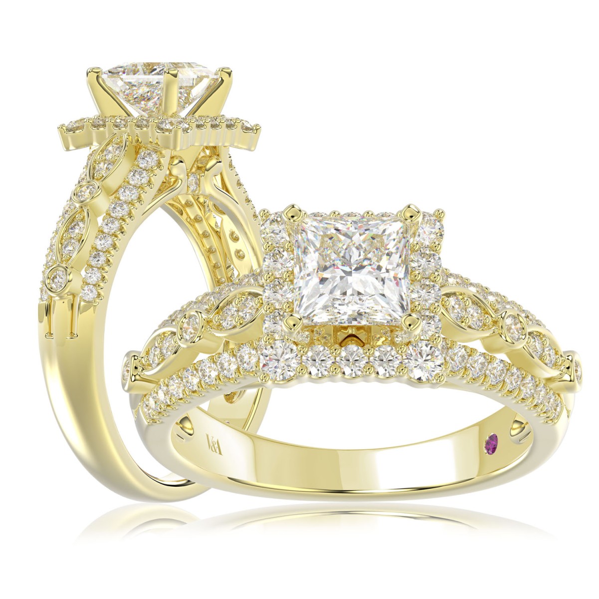 19176143_VA14822Y-AB-1201x1201.jpg 14K YELLOW GOLD 1/2CT ROUND DIAMOND LADIES RING(CENTER STONE MOUNT PRINCESS DIAMOND 1CT) - Image 1