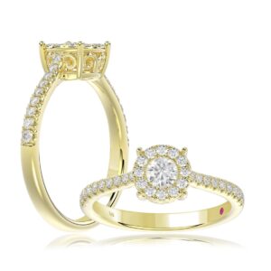 14K YELLOW GOLD 1/2CT ROUND DIAMOND LADIES RING(CENTER STONE ROUND DIAMOND 1/4CT)