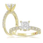 14K YELLOW GOLD 1/2CT ROUND DIAMOND LADIES SEMI MOUNT RING(CENTER STONE MOUNT PRINCESS DIAMOND 1CT)