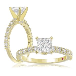 14K YELLOW GOLD 1/2CT ROUND DIAMOND LADIES SEMI MOUNT RING(CENTER STONE MOUNT PRINCESS DIAMOND 1CT)