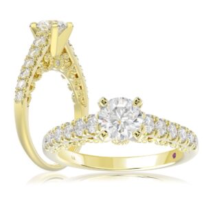 14K YELLOW GOLD 1/2CT ROUND DIAMOND LADIES SEMI MOUNT RING(CENTER STONE MOUNT ROUND DIAMOND 1CT)