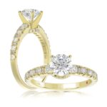 14K YELLOW GOLD 1/2CT ROUND/BAGUETTE DIAMOND LADIES RING(CENTER STONE MOUNT ROUND DIAMOND 1CT)