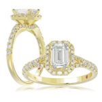 14K YELLOW GOLD 1/2CT ROUND/BAGUETTE DIAMOND LADIES SEMI MOUNT RING(CENTER STONE MOUNT EMERALD DIAMOND 1CT)