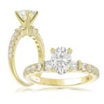 14K YELLOW GOLD 1/2CT ROUND/BAGUETTE DIAMOND LADIES SEMI MOUNT RING(CENTER STONE MOUNT OVAL DIAMOND 1CT)