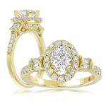 14K YELLOW GOLD 1/2CT ROUND/BAGUETTE DIAMOND LADIES SEMI MOUNT RING(CENTER STONE MOUNT OVAL DIAMOND 1CT)