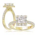 14K YELLOW GOLD 1/2CT ROUND/BAGUETTE DIAMOND LADIES SEMI MOUNT RING(CENTER STONE MOUNT PRINCESS DIAMOND 1CT)