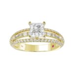 14K YELLOW GOLD 1/2CT ROUND/BAGUETTE/PRINCESS DIAMOND LADIES SEMI MOUNT RING(CENTER STONE MOUNT PRINCESS DIAMOND 1CT) - Image 3