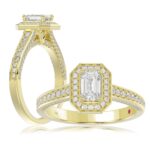 14K YELLOW GOLD 1/2CT ROUND/EMERALD DIAMOND LADIES RING(CENTER STONE MOUNT EMERALD DIAMOND 1CT)