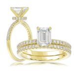 14K YELLOW GOLD 1/2CT ROUND/EMERALD DIAMOND LADIES SEMI MOUNT BRIDAL SET(CENTER STONE MOUNT EMERALD DIAMOND 1CT)