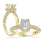 14K YELLOW GOLD 1/2CT ROUND/EMERALD DIAMOND LADIES SEMI MOUNT RING(CENTER STONE MOUNT EMERALD DIAMOND 1CT)