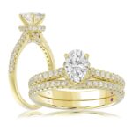 14K YELLOW GOLD 1/2CT ROUND/OVAL DIAMOND LADIES SEMI MOUNT BRIDAL SET(CENTER STONE MOUNT OVAL DIAMOND 1CT)