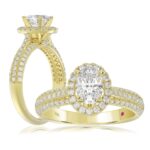 14K YELLOW GOLD 1/2CT ROUND/OVAL DIAMOND LADIES SEMI MOUNT RING(CENTER STONE MOUNT OVAL DIAMOND 1CT)