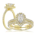 14K YELLOW GOLD 1/2CT ROUND/PEAR DIAMOND LADIES BRIDAL SET(CENTER STONE MOUNT PEAR DIAMOND 1CT)