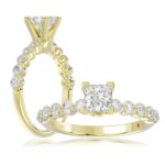 14K YELLOW GOLD 1/2CT ROUND/PRINCESS DIAMOND LADIES SEMI MOUNT RING(CENTER STONE MOUNT PRINCESS DIAMOND 1CT)