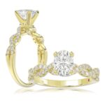 14K YELLOW GOLD 1/4CT ROUND DIAMOND LADIES SEMI MOUNT RING(CENTER STONE MOUNT OVAL DIAMOND 1CT