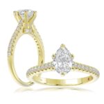 14K YELLOW GOLD 1/4CT ROUND DIAMOND LADIES SEMI MOUNT RING(CENTER STONE MOUNT PEAR DIAMOND 1CT)