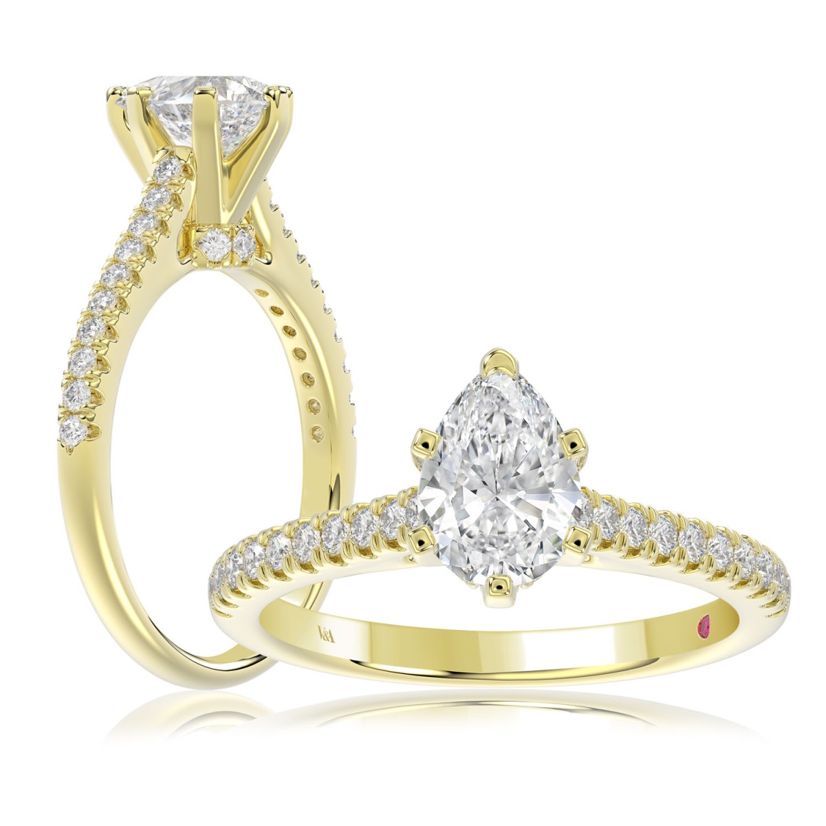 19176234_VA14609Y-AB-1201x1201.jpg 14K YELLOW GOLD 1/4CT ROUND DIAMOND LADIES SEMI MOUNT RING(CENTER STONE MOUNT PEAR DIAMOND 1CT) - Image 1