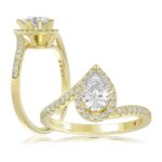 14K YELLOW GOLD 1/4CT ROUND DIAMOND LADIES SEMI MOUNT RING(CENTER STONE MOUNT PEAR DIAMOND 1CT)