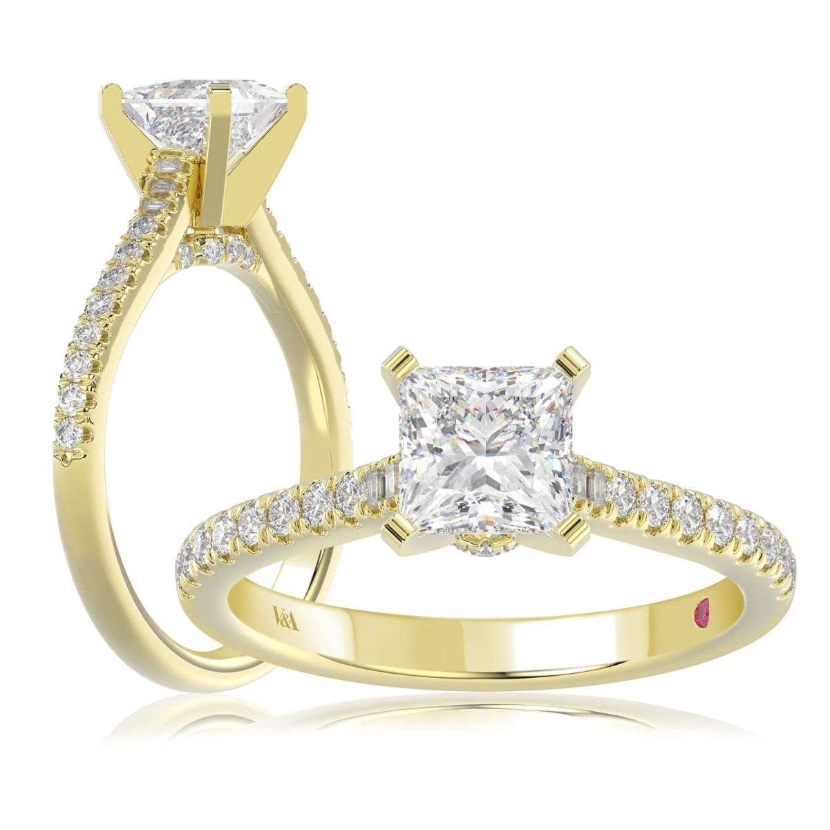 19176236_VA14135Y-AB-1201x1201.jpg 14K YELLOW GOLD 1/4CT ROUND DIAMOND LADIES SEMI MOUNT RING(CENTER STONE MOUNT PRINCESS DIAMOND 1CT) - Image 1