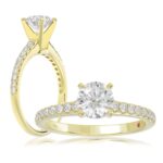 14K YELLOW GOLD 1/4CT ROUND DIAMOND LADIES SEMI MOUNT RING(CENTER STONE MOUNT ROUND DIAMOND 1CT)
