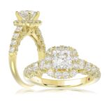 14K YELLOW GOLD 1CT ROUND DIAMOND LADIES SEMI MOUNT RING(CENTER STONE MOUNT PRINCESS DIAMOND 1CT