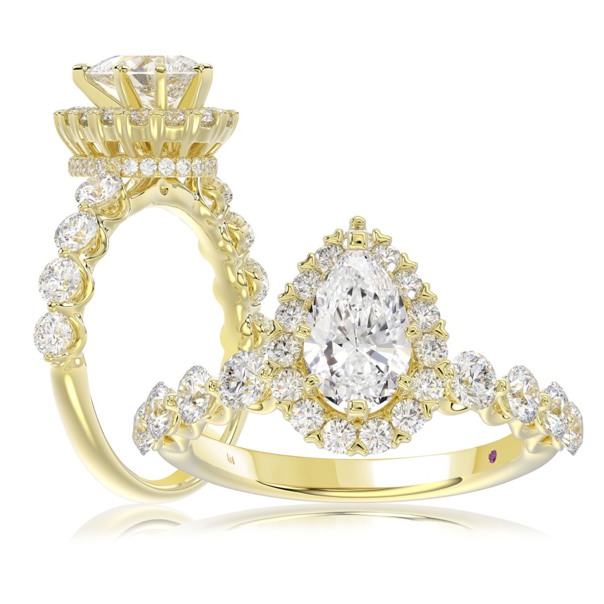 19176305_VA14707Y-AB-1201x1201.jpg 14K YELLOW GOLD 1CT ROUND/PEAR DIAMOND LADIES SEMI MOUNT RING(CENTER STONE MOUNT PEAR DIAMOND 1CT) - Image 1