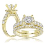 14K YELLOW GOLD 2 1/4CT ROUND/PRINCESS DIAMOND LADIES BRIDAL SET(CENTER STONE PRINCESS DIAMOND 3/4CT)