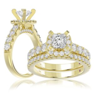 14K YELLOW GOLD 2 1/4CT ROUND/PRINCESS DIAMOND LADIES BRIDAL SET(CENTER STONE PRINCESS DIAMOND 3/4CT)