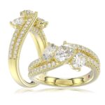 14K YELLOW GOLD 2CT ROUND/OVAL DIAMOND LADIES FASHION RING(CENTER STONE OVAL DIAMOND 3/4CT / 2 SIDE STONE OVAL DIAMOND 7/8 CT)