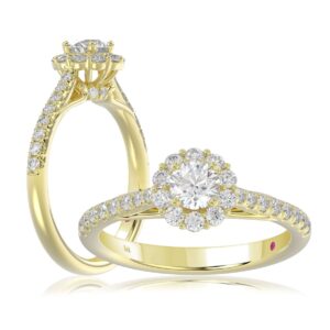 14K YELLOW GOLD 3/4CT ROUND DIAMOND LADIES RING( CENTER STONE ROUND DIAMOND 1/3CT)