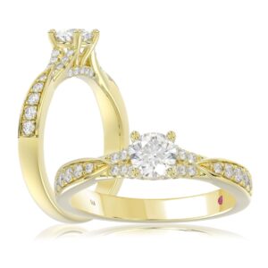 14K YELLOW GOLD 3/4CT ROUND DIAMOND LADIES RING( CENTER STONE ROUND DIAMOND 3/8CT)