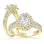 14K YELLOW GOLD 3/4CT ROUND DIAMOND LADIES SEMI MOUNT RING(CENTER STONE MOUNT OVAL DIAMOND 1CT)